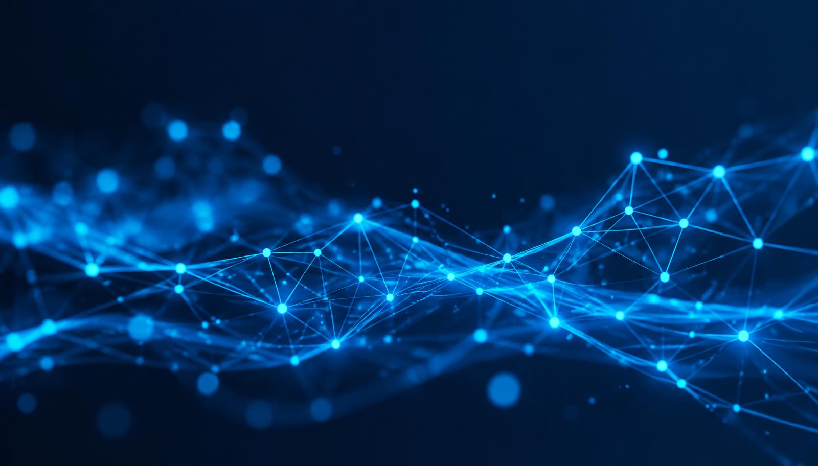Abstract network of glowing cyan nodes and lines on a navy background